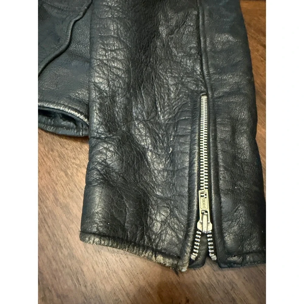 Mens Genuine Leather Biker Jacket Black Moto Belted Asymmetrical‎ Zip Size 50